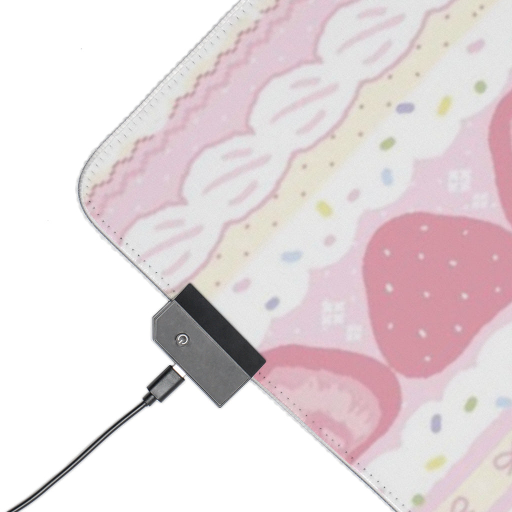 LED Gaming Mouse Pad — Pink Strawberry Kawaii RGB Desk Mat
