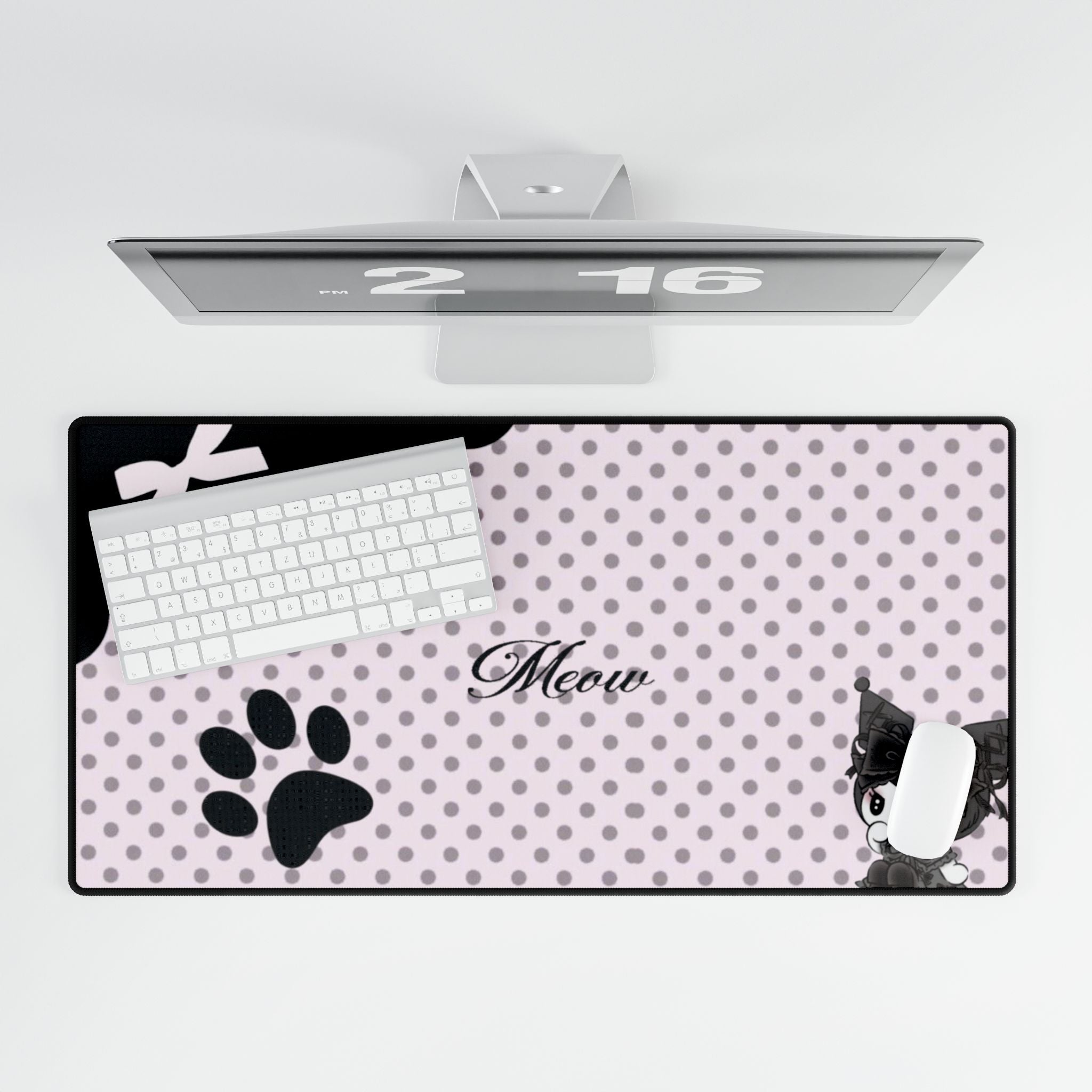 Cute Pink 'Meow' Cat Paw Desk Mat — Large Mousepad for Gamers & Cat Lovers