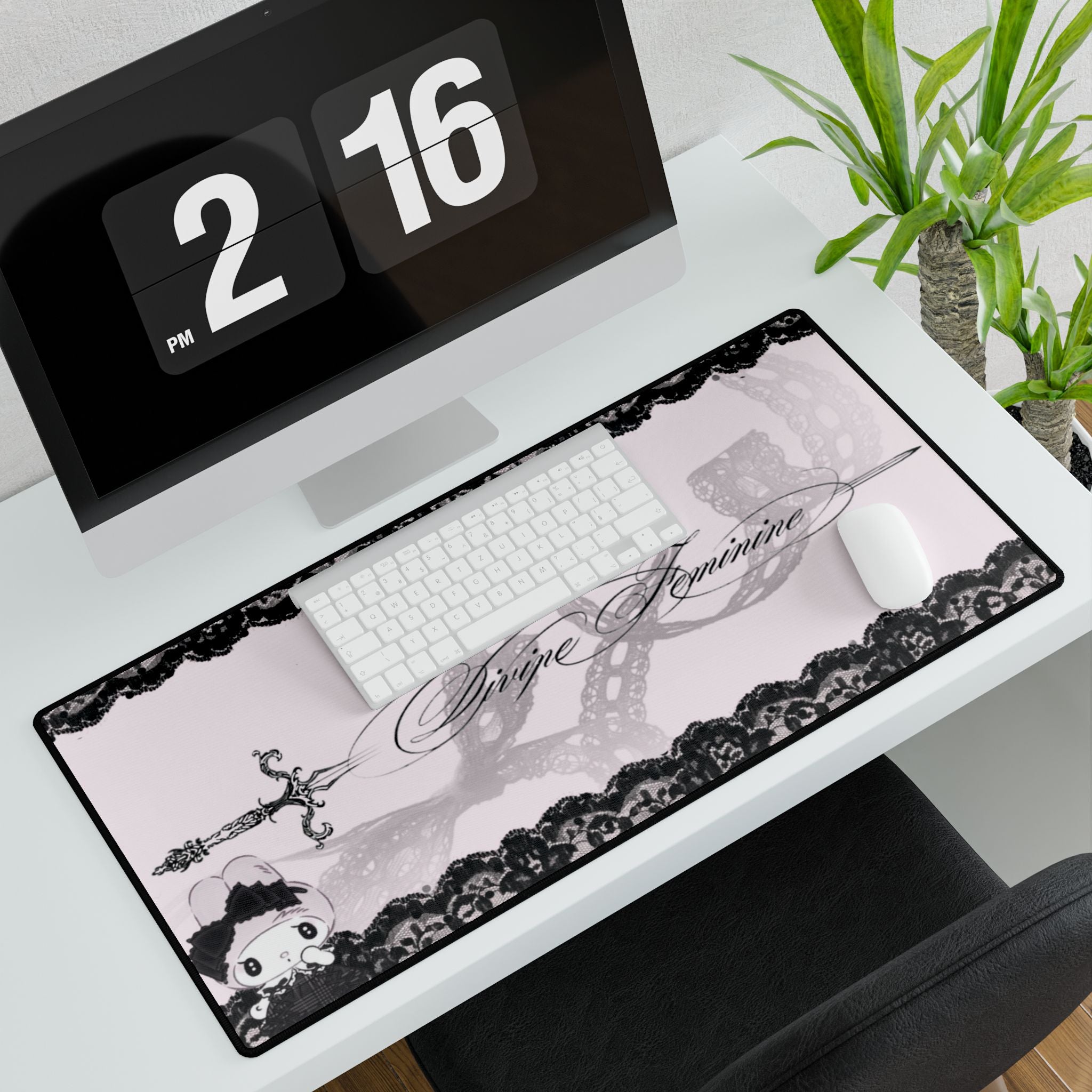 Gothic Lace 'Divine Feminine' Desk Mat — Pink Sword Aesthetic