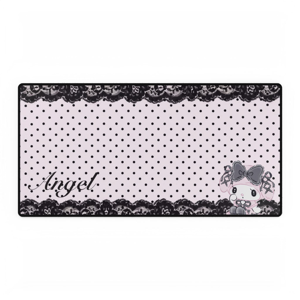 Pink Polka Dot 'Angel' Lace Gaming/Office Mouse Pad with Kawaii Bunny