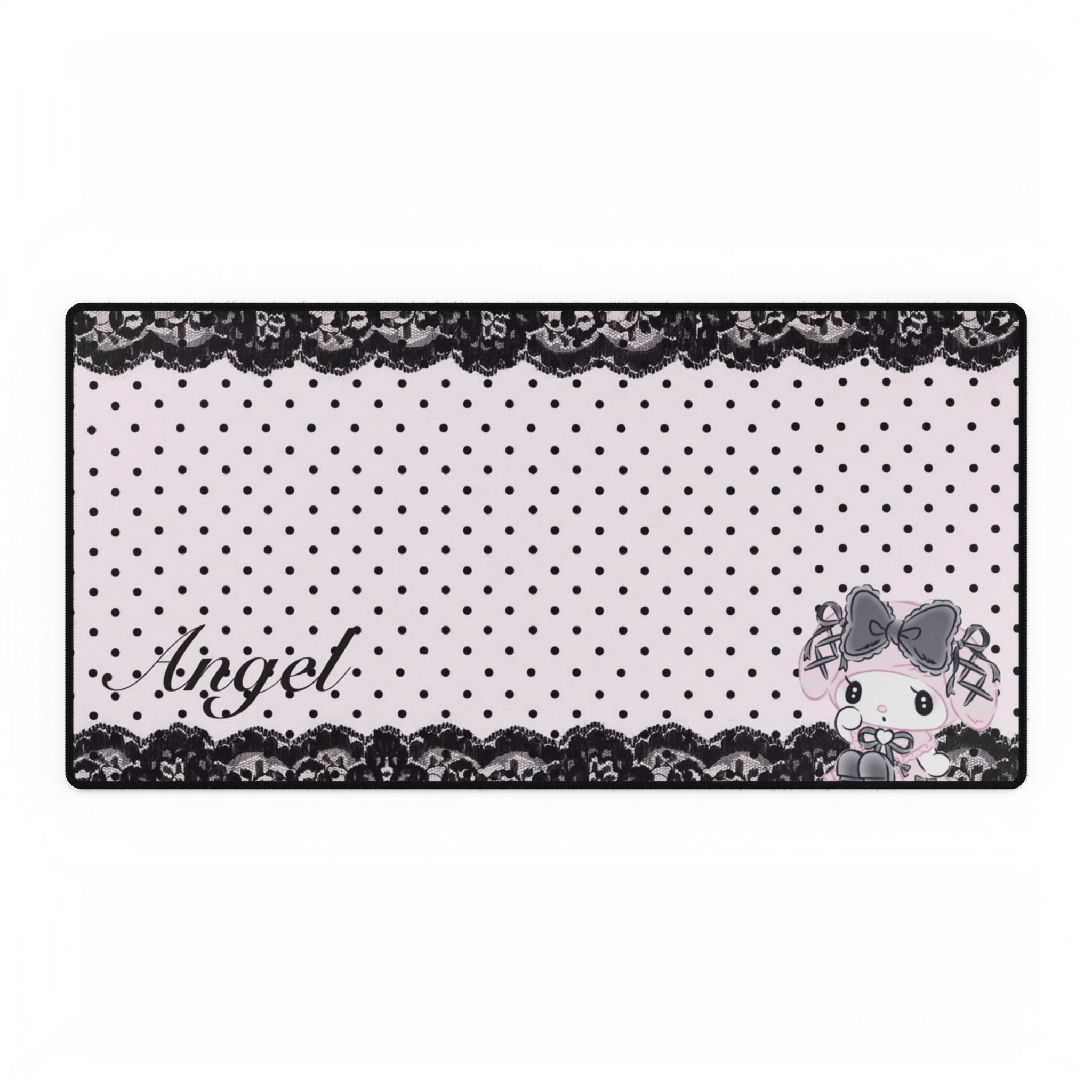 Pink Polka Dot 'Angel' Lace Gaming/Office Mouse Pad with Kawaii Bunny