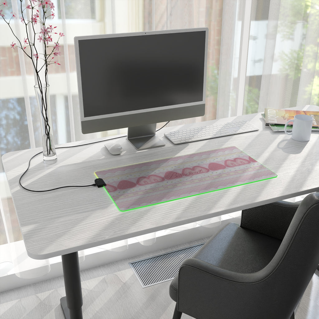 LED Gaming Mouse Pad — Pink Strawberry Kawaii RGB Desk Mat