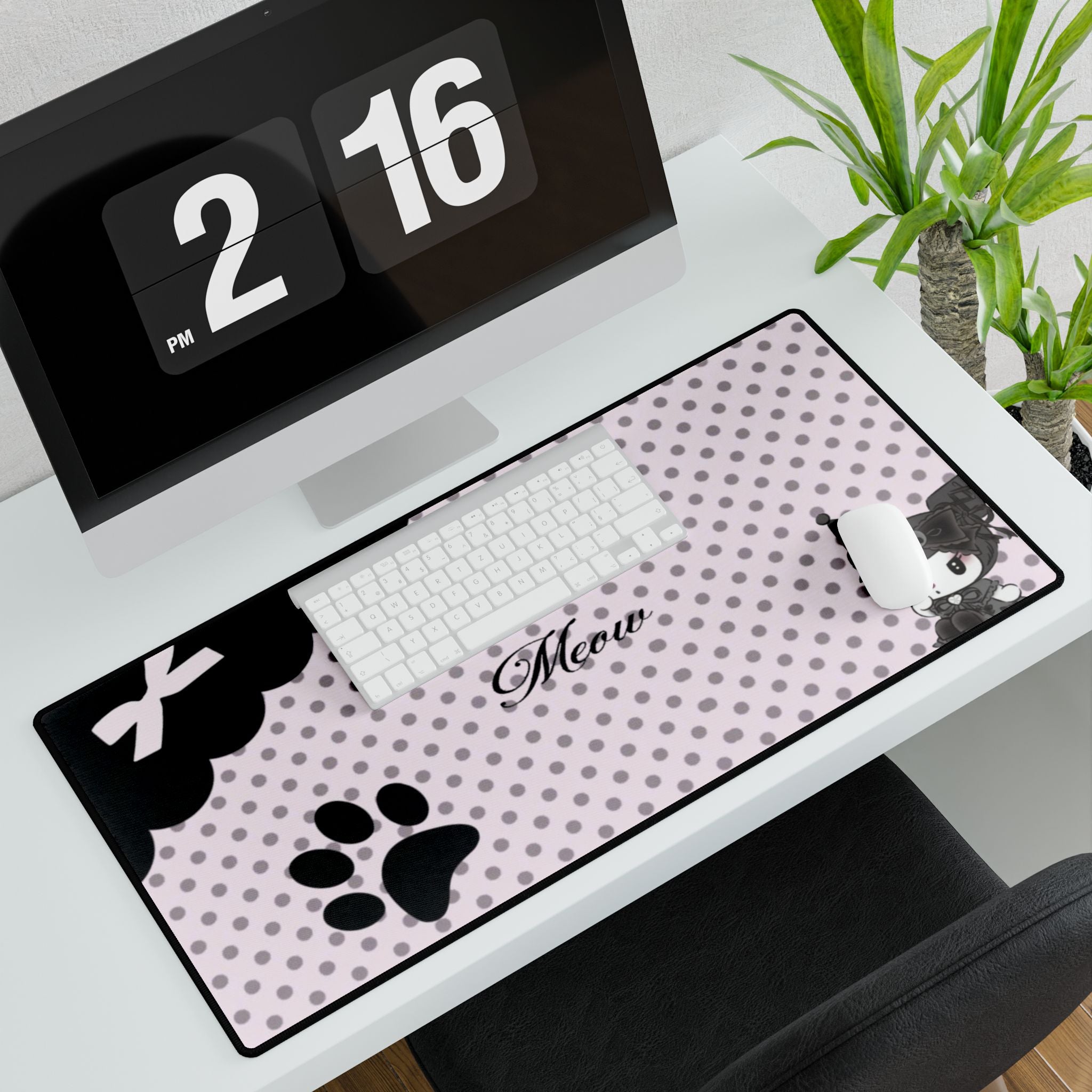 Cute Pink 'Meow' Cat Paw Desk Mat — Large Mousepad for Gamers & Cat Lovers